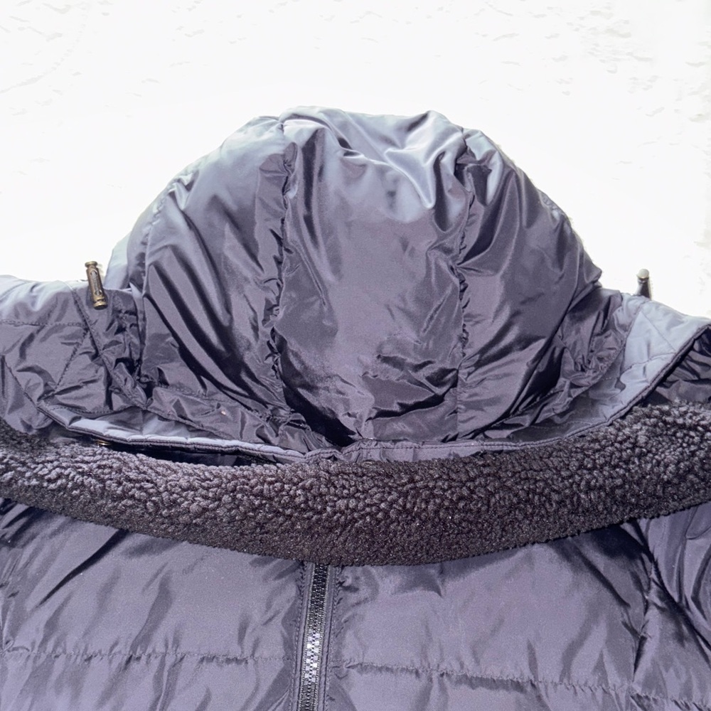 EUC Women's Black Puffer Down Coat trimmed removable hood Waist Defined by Coach - Picture 10 of 15